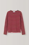 Ganni Striped Cotton Jersey Pullover In Red