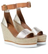 See By Chloé Glyn Leather Espadrille Platform Wedge Ankle Strap Sandals In Brown