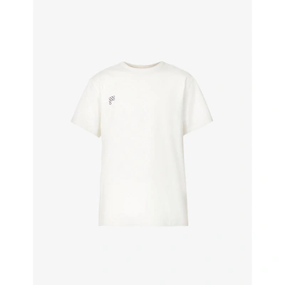 Pangaia Mens Off-white Text-print Organic Cotton-blend T-shirt L