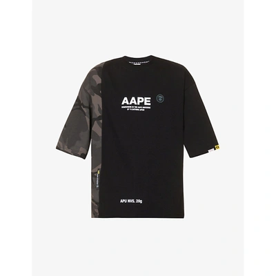 Aape Mens Black Camouflage And Logo-print Cotton-jersey T-shirt M