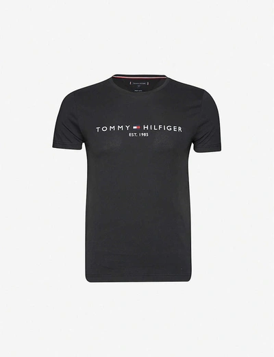Tommy Hilfiger Embroidered Flag Logo T-shirt In Black