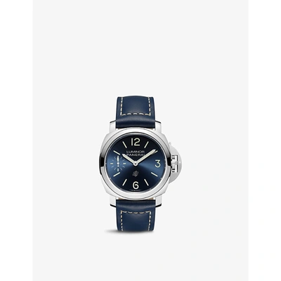 Panerai Pam01085 Luminor Leather And Stainless-steel Hand-wound Watch In Blue