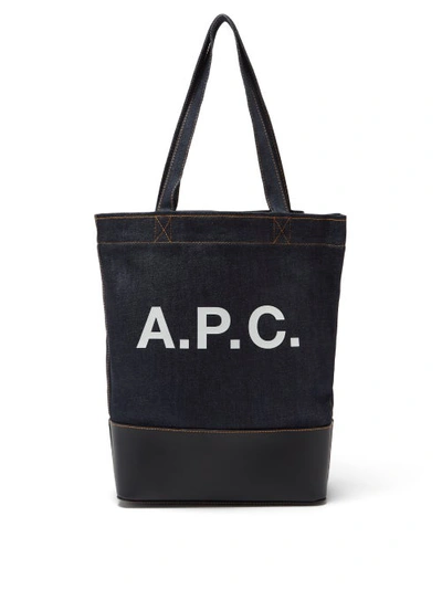 A.p.c. Axelle Logo-print Denim And Leather Tote Bag In Blue