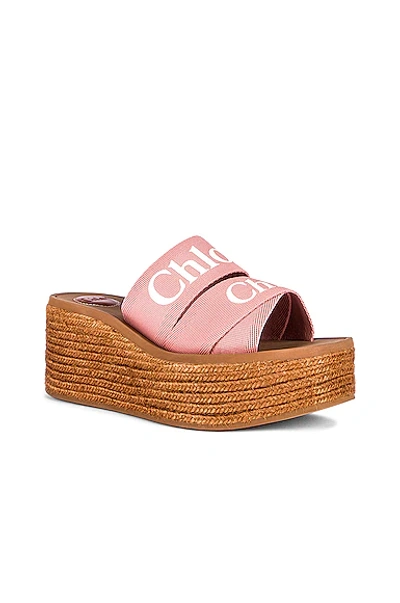 Chloé Woody Canvas Espadrille Mules In Delicate Pink