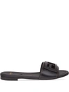 Fendi Baguette Leather Flat Sandals In Schwarz