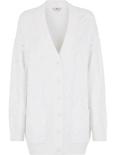 Fendi Ff Vertigo-jacquard Detachable-sleeve Cardigan In White