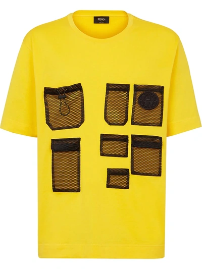 Fendi Tech Mesh Pockets Oversize T-shirt In Gold