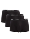 Versace Branded-waistband Pack Of Three Stretch-cotton Trunks In Black