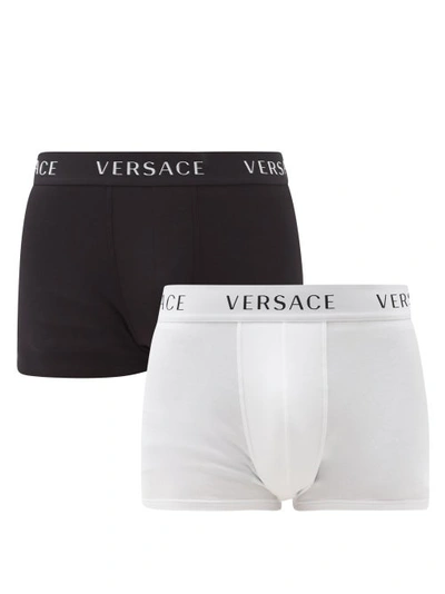 Versace Jersey Stretch Cotton Boxer Briefs, Set Of 2 In Black-white