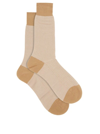 Pantherella Men's Fabian Chevron Pattern Egyptian Cotton Socks In Lt Khaki 156