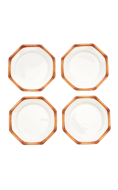 Este Ceramiche For Moda Domus Set-of-four Bamboo Dessert Plates In Brown