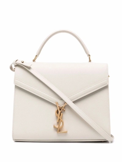 Saint Laurent Off-white Mini Cassandra Top Handle Bag In Crema Soft