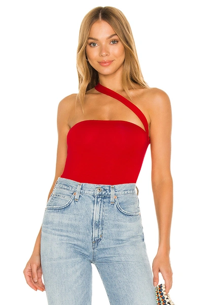 Superdown Rony Asymmetrical Bodysuit In Red