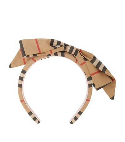 Burberry Kids Icon Stripe Bow Detail Headband In Archive Beige