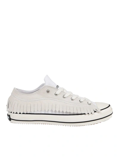 Palm Angels Fringe Basked Low Vulcanized Sneakers In White