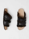 BURBERRY LEATHER AND FAUX FUR SANDALS