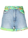 Philipp Plein New Baroque-print Panelled Denim Shorts In Blau