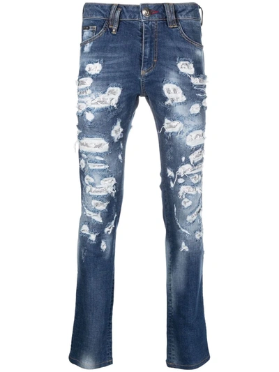 Philipp Plein Mesh Ripped-detail Jeans In Blau