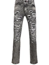 Philipp Plein Distressed Slim-cut Jeans In Grau