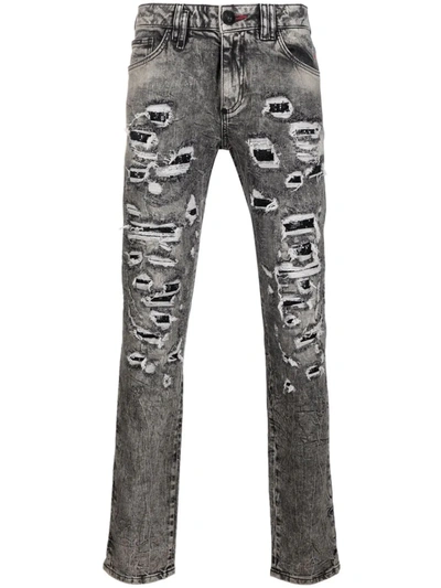 Philipp Plein Distressed Slim-cut Jeans In Multi