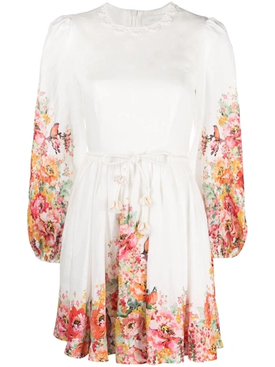 Zimmermann Floral-print Linen Short Dress In Multi-colour