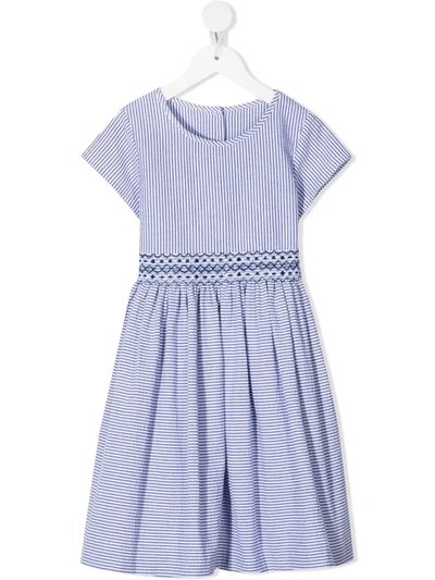 Siola Kids' Striped Short-sleeve Dress In Blue