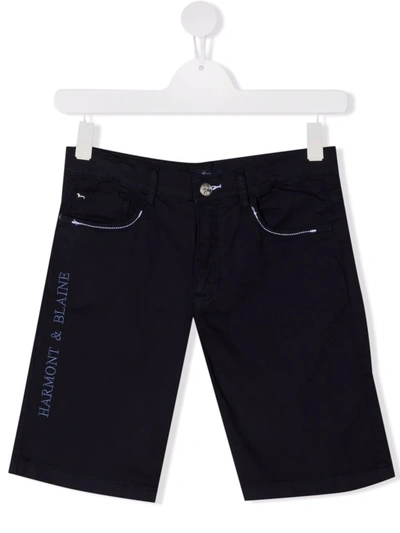 Harmont & Blaine Junior Teen Embroidered Logo Bermuda Shorts In Blue