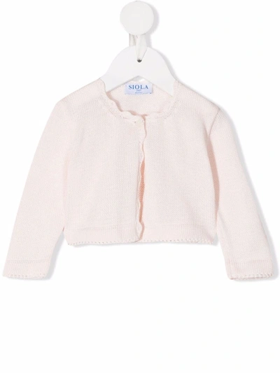Siola Babies' Scallop-neck Knitted Cardigan In Pink