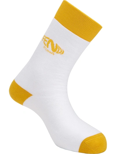 Fendi Ff Fish-eye Motif Ankle Socks In White