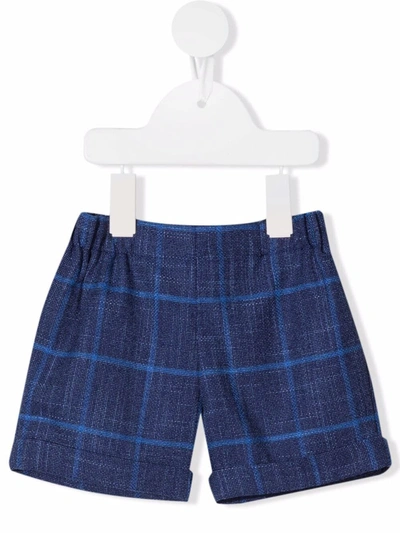 La Stupenderia Babies' Grid-print Chambray Shorts In Blue