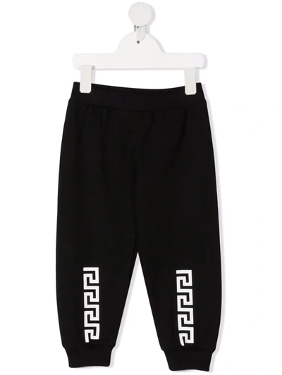 Versace Babies' Greca-print Stretch-cotton Track-pants In Black