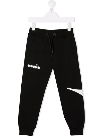 Diadora Junior Kids' Logo-print Cotton Track Trousers In Black