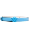 Versace Medusa Head Leather Belt In Baby Blue/gold