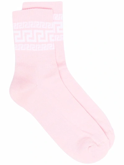 Versace Greca Ribbed Socks In Pink