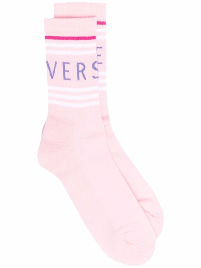 Versace Logo-intarsia Ribbed Socks In Pink & Purple