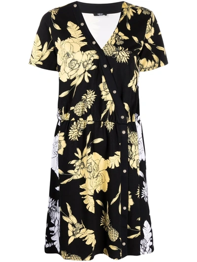 Liu •jo Floral-print Cotton Wrap Dress In Black