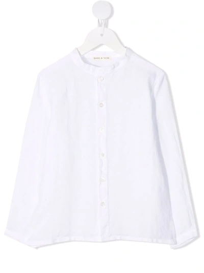 Babe And Tess Kids' Chenille-texture Band-collar Shirt In White