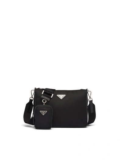 Prada Re-nylon And Saffiano Leather Shoulder Bag In Black