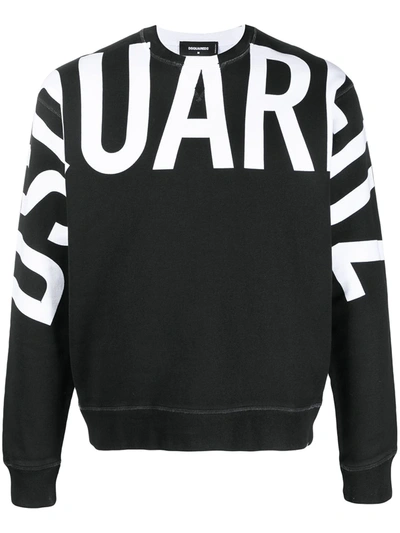Dsquared2 Cotton Sweatshirt With Contrasting Logo Print In Black