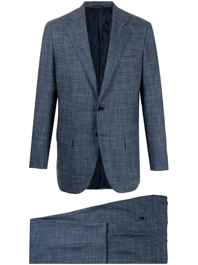 Kiton Cashmere-blend Two-piece Check Suit In Blau