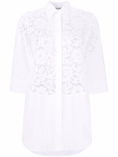Valentino Floral Guipure-lace And Cotton-poplin Shirt In Optic White