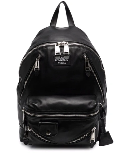Moschino Biker Calfskin Backpack In Black