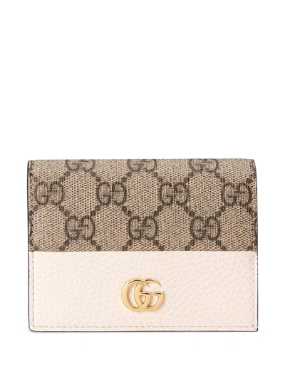 Gucci Gg Marmont Card Case Wallet In My.white/beige Ebony