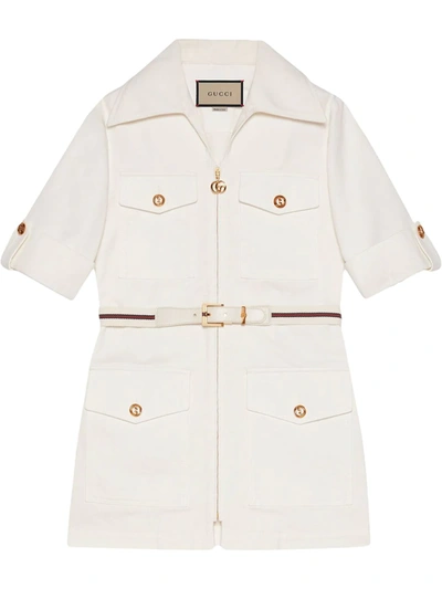 Gucci Eco-washed Short-sleeve Jacket In Beige