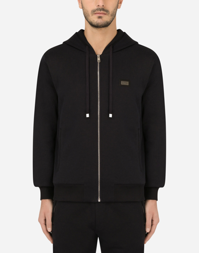 Dolce & Gabbana Cotton Jersey Hoodie In Black