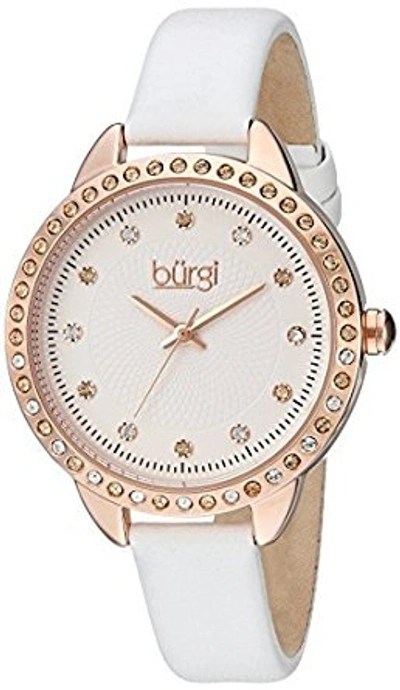 Burgi Silver Dial White Leather Ladies Leather Watch Bur161wt In Gold Tone / Rose / Rose Gold Tone / Silver / White