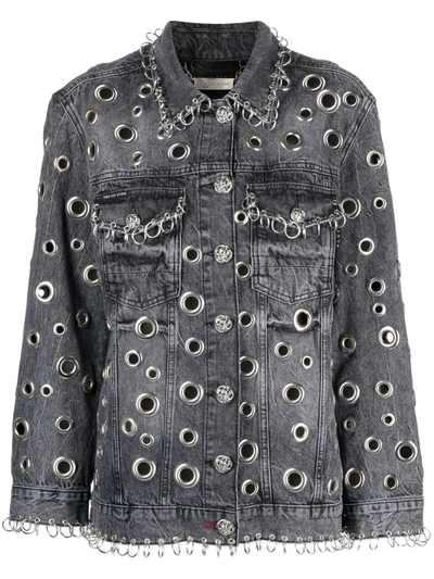 Philipp Plein Ring-detail Denim Jacket In Grau