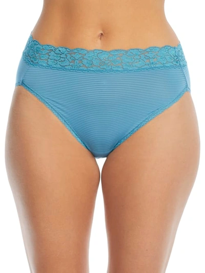 Vanity Fair Flattering Lace Hi-cut Brief In Dusty Teal Stripe