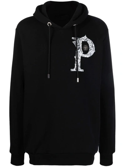 Philipp Plein Money Logo-print Cotton Hoodie In Black