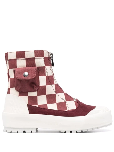 Jw Anderson Zipped Check Cotton-canvas Boots In White